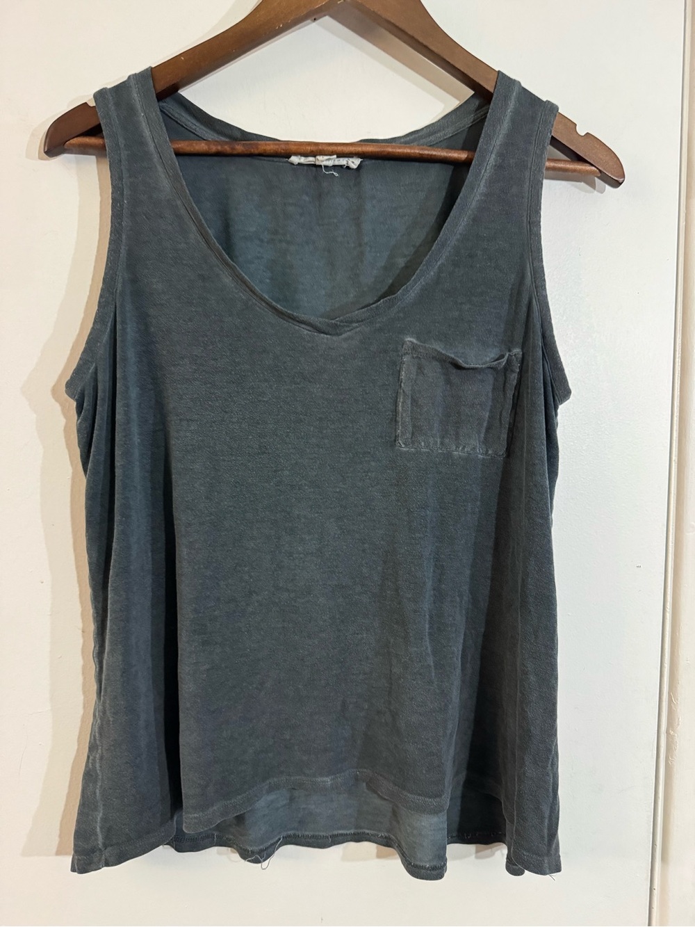Jane and Delancey Vintage Slate Blue V-Neck Pocket Tank